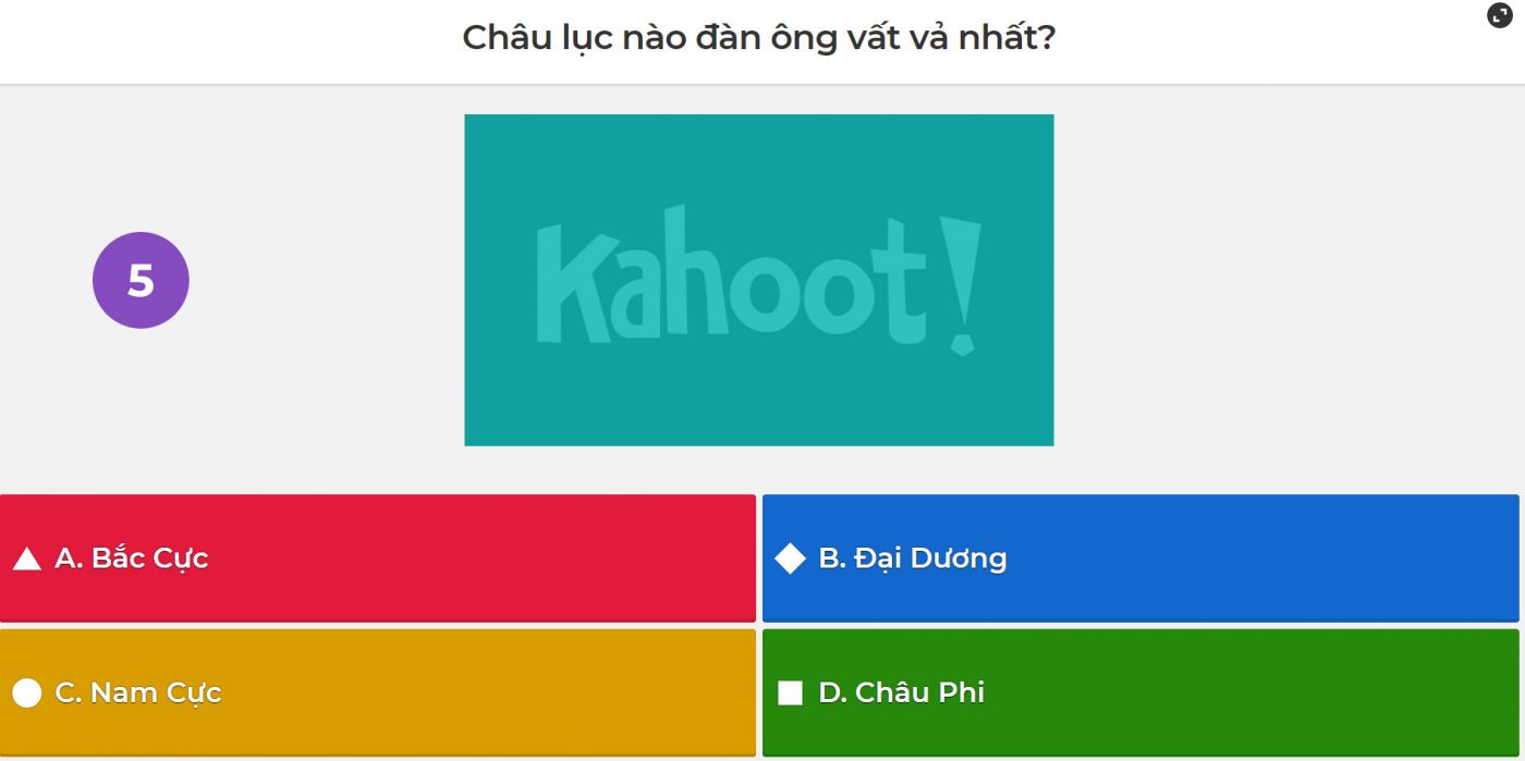 Câu hỏi của chương trình sử dụng KAHOOT