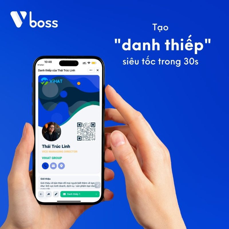 VBoss Tạo Danh Thiếp Siêu Tốc Trong 30s - Kết Nối và Lưu Ngay Chỉ Trong 3s
