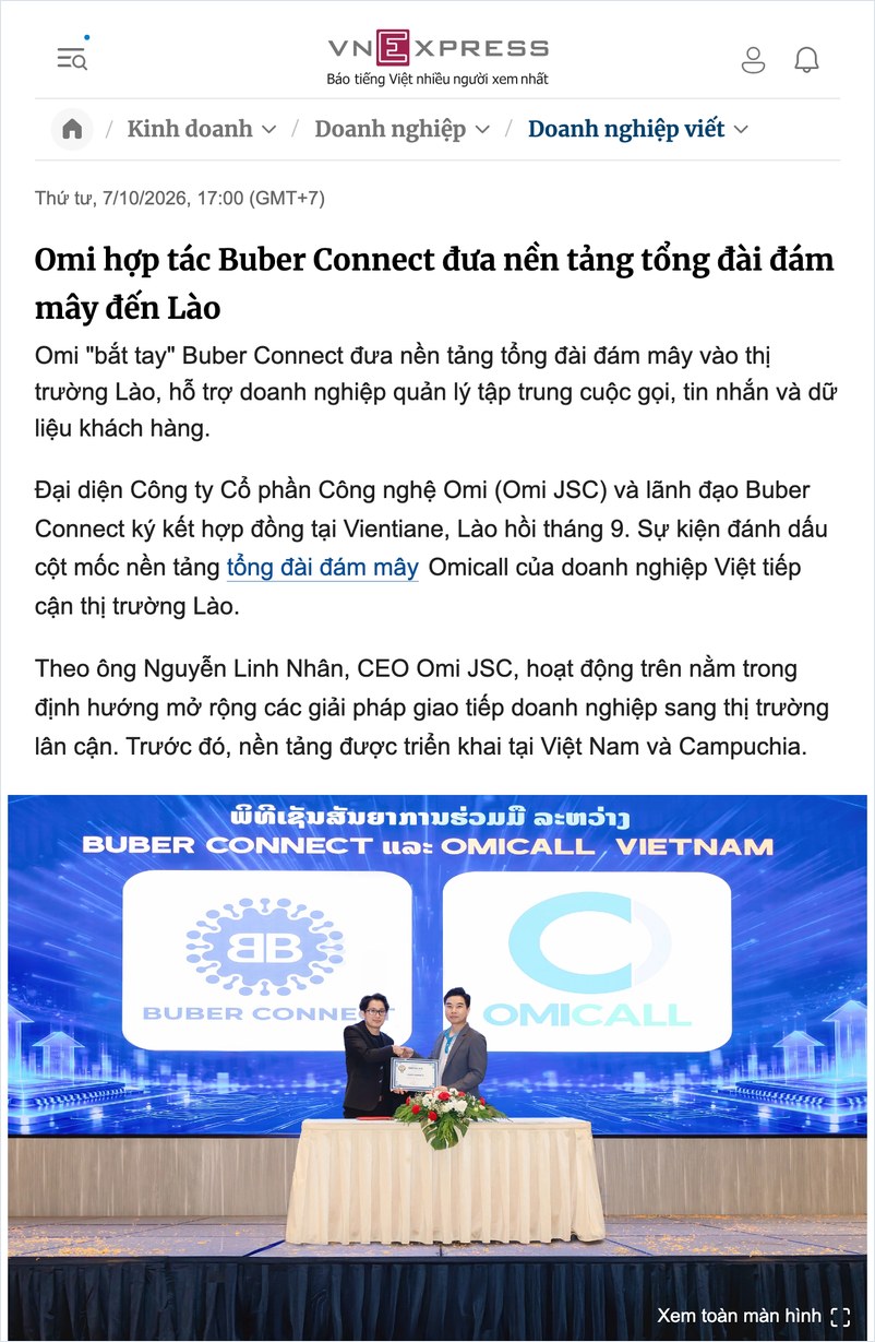 Bài báo VnExpress về OMI JSC hợp tác Buber Connect